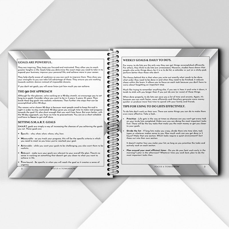 Full Focus Journal 90 Day Planner Men Black Matte Cover 7x9 Portable