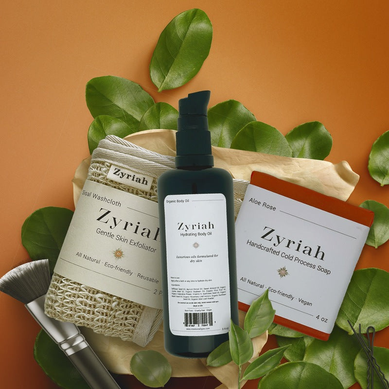 Zyriah Beautiful Body Box, Hydrating Body Oil + Natural Soap + Washcloth